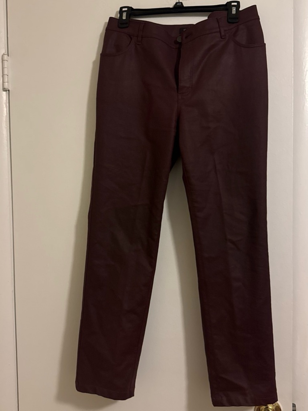 Lafayette 148 New York Burgundy Coated Leather-Look Pants Size 10